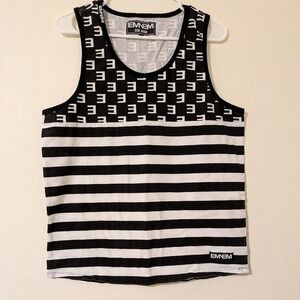 Eminem Tank Top Men's Large Black White Striped Sleeveless Shirt Rap Hip Hop
